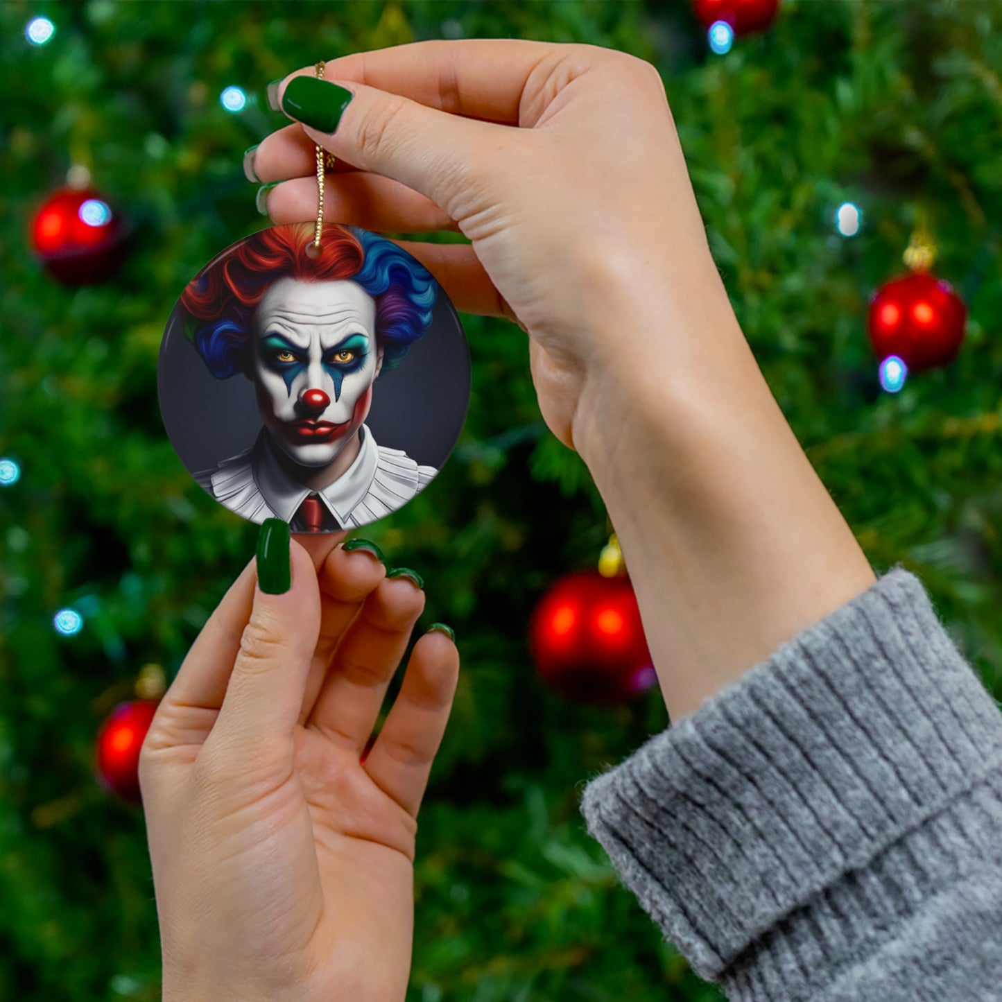 Spooky Clown Ceramic Ornament