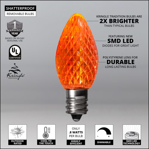 C7 Amber Kringle Traditions LED Bulbs - 25 Pack