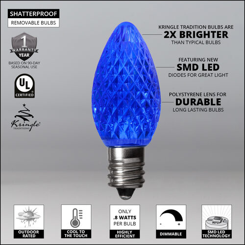 C7 Blue Kringle Traditions LED Bulbs - 25 Pack