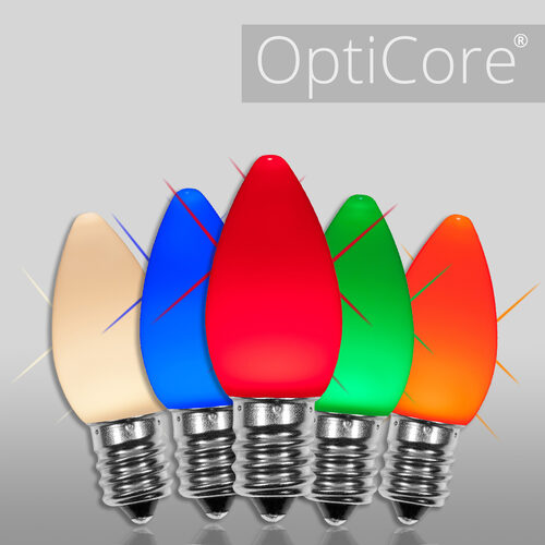 C7 Twinkle Opaque Multicolor OptiCore LED Bulbs - 25 Pack