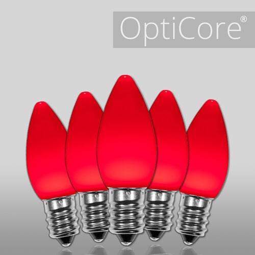 C7 Opaque Red OptiCore LED Bulbs - 25 Pack