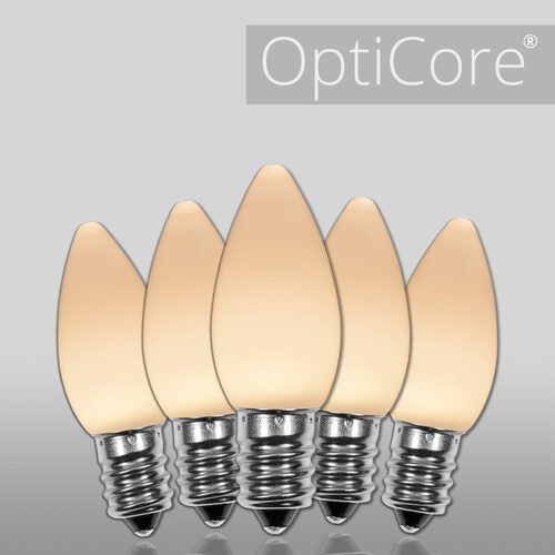 C7 Opaque Warm White OptiCore LED Bulbs - 25 Pack