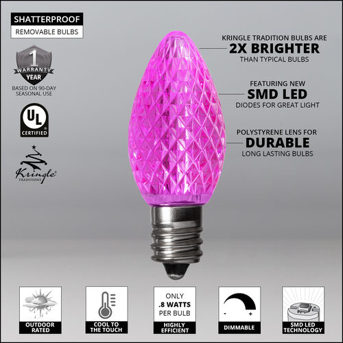 C7 Pink Kringle Traditions LED Bulbs - 25 Pack
