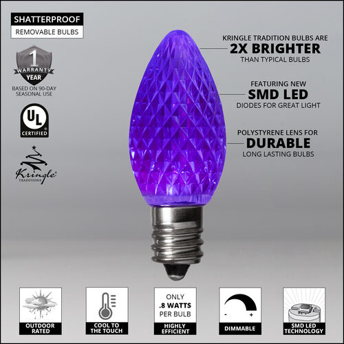 C7 Purple Kringle Traditions LED Bulbs - 25 Pack