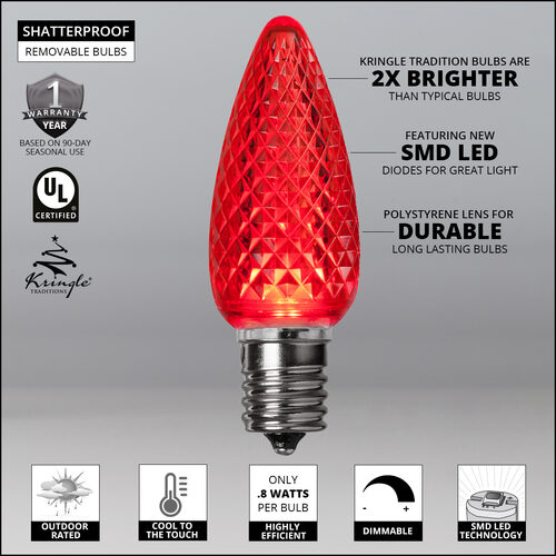 C9 Red Kringle Traditions LED Bulbs - 25 Pack