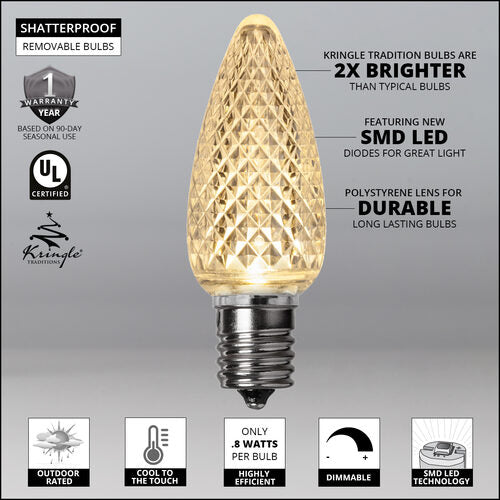 C9 Warm White Kringle Traditions LED Bulbs - 25 Pack