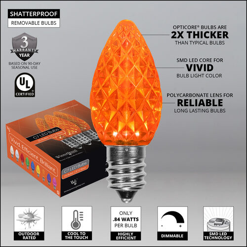 C7 Amber OptiCore LED Bulbs - 25 pack