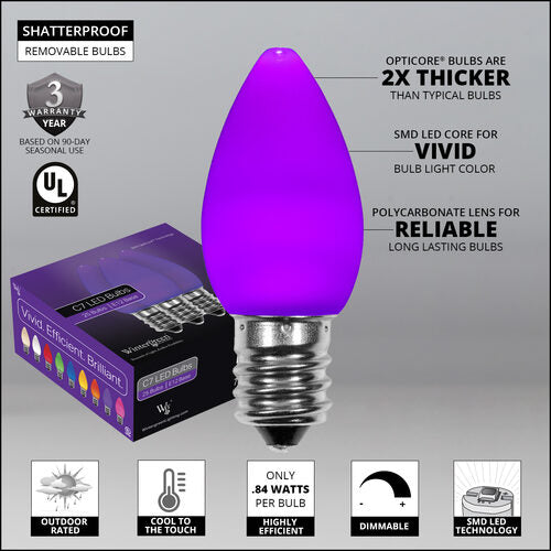 C7 Opaque Purple OptiCore LED Bulbs - 25 Pack