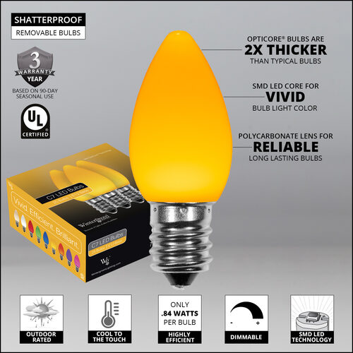 C7 Opaque Gold OptiCore LED Bulbs - 25 Pack