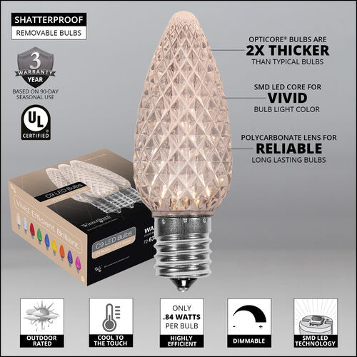 C9 Warm White OptiCore LED Bulbs - 25 Pack