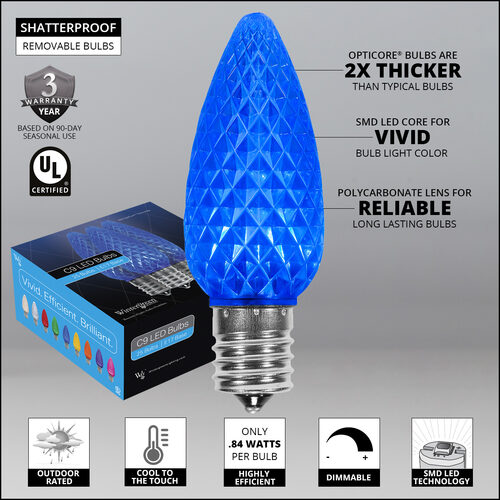 C9 Blue OptiCore LED Bulbs - 25 Pack