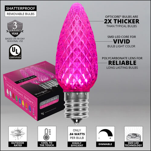 C9 Pink OptiCore LED Bulbs - 25 Pack