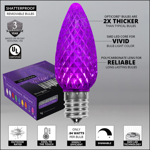 C9 Purple OptiCore LED Bulbs - 25 Pack