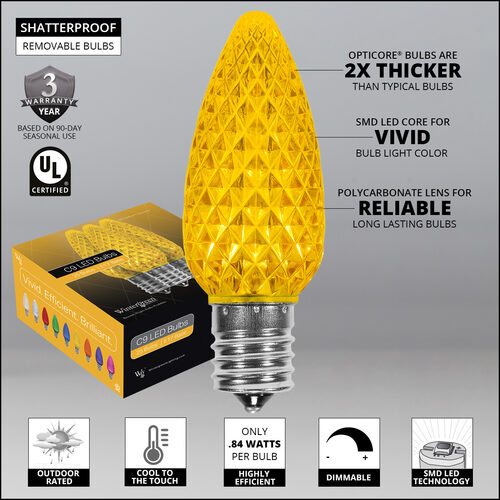 C9 Gold OptiCore LED Bulbs - 25 Pack