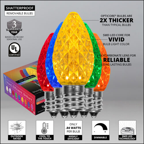 C7 Multicolor OptiCore LED Bulbs - 25 pack