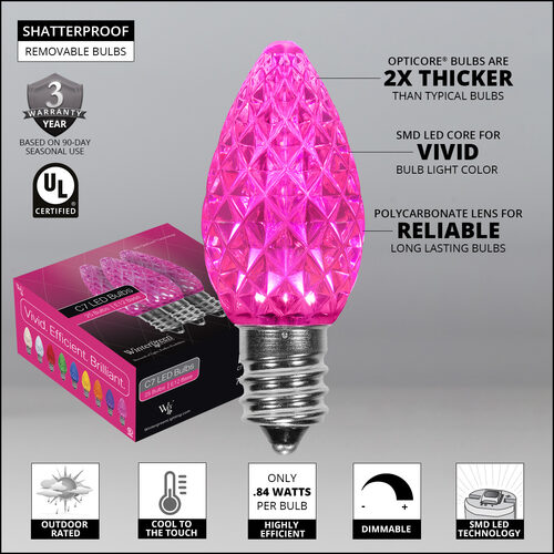 C7 Pink OptiCore LED Bulbs - 25 Pack