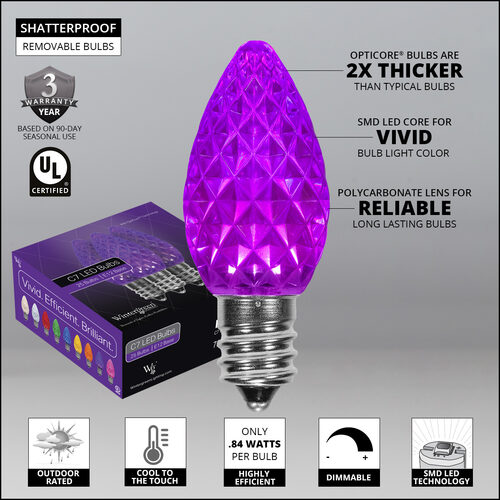 C7 Purple OptiCore LED Bulbs - 25 Packs