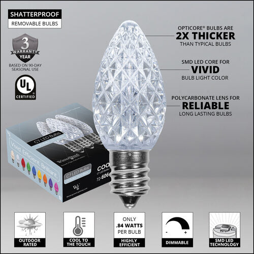 C7 Cool White OptiCore LED Bulbs - 25 pack